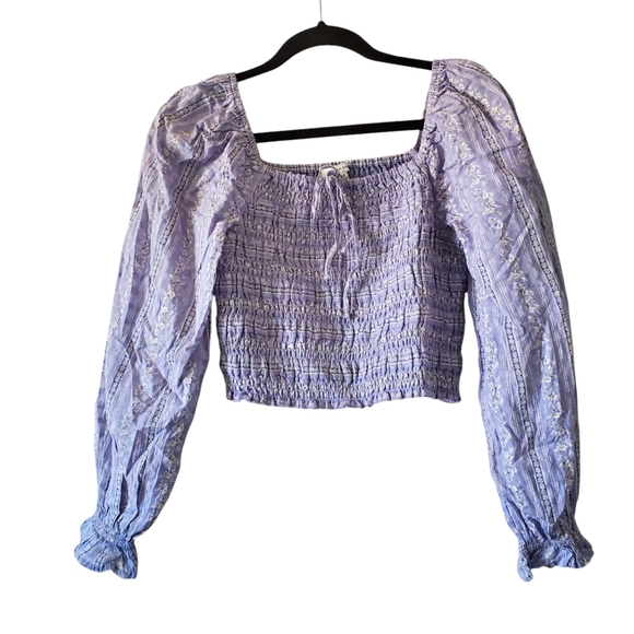 American Eagle Cotton Smocked Cottagecore Boho Blue Top S - Picture 1 of 4